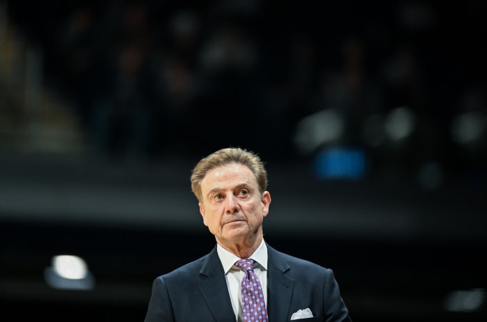 St. John's Red Storm head coach Rick Pitino looks on against the Butler Bulldogs during the first half at Hinkle Fieldhouse in Indianapolis, on Feb. 28, 2024.